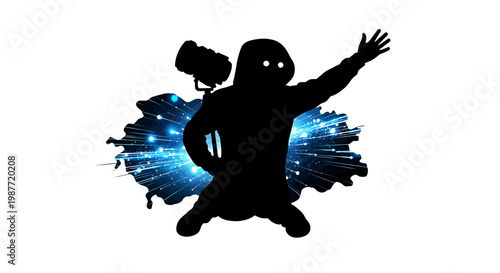 Silhouette of a Videographer with Camera and Digital Energy