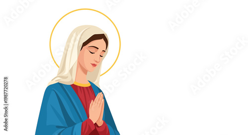 Vector Illustration of Virgin Mary Praying with Halo