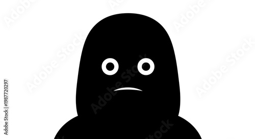 Minimalist Sad Black Silhouette Character Icon on White Background