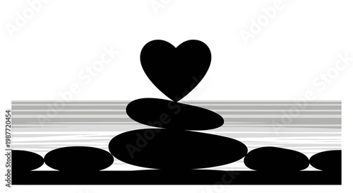 Zen Stone Stack with Heart Silhouette Vector Illustration
