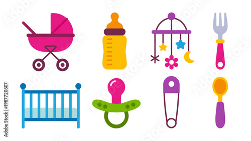 Colorful baby essentials and nursery items illustration Vector