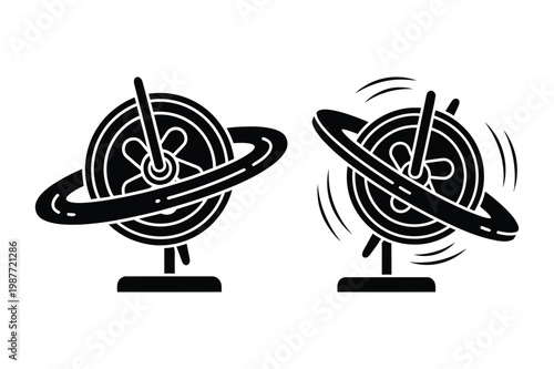 Spinning gyroscopic device with orbiting ring gyroscope spinning rotation