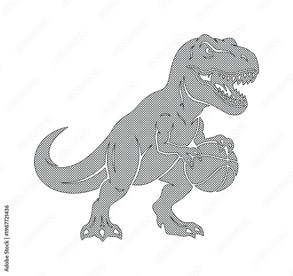 Naklejka premium Fierce Tyrannosaurus Rex basketball mascot, angry T-Rex dinosaur athlete, grey sports vector