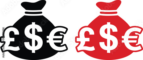 Minimalist Money Bag and Global Currency Symbol Set, 