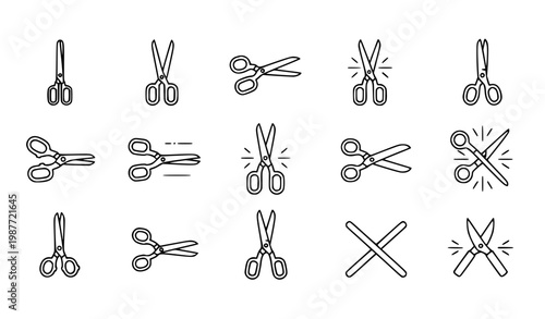 set of tools Scissors line icon set cutting sewing pruning shears outline vector editable stroke collection