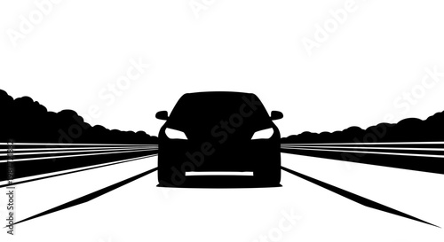 Black Silhouette of a Car Driving on an Open Highway