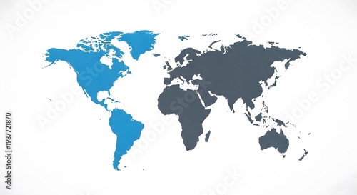 Minimalistic World Map with Highlighted Continents in Blue and Gray