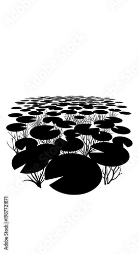 Black Silhouette of Lily Pads Floating on a Pond Vector Illustration