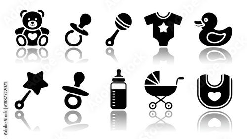 Collection of icons representing various baby-related symbols and items Vector