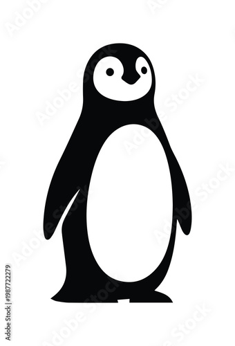 Minimalist penguin vector icon, cute black and white flightless bird, simple animal silhouette