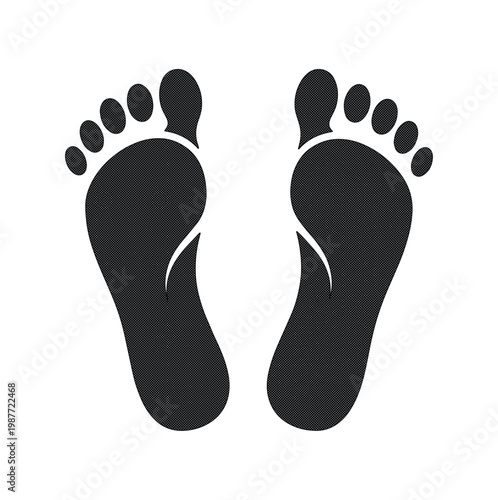 Human footprint silhouette vector, black barefoot prints, walking track icon for podiatry health