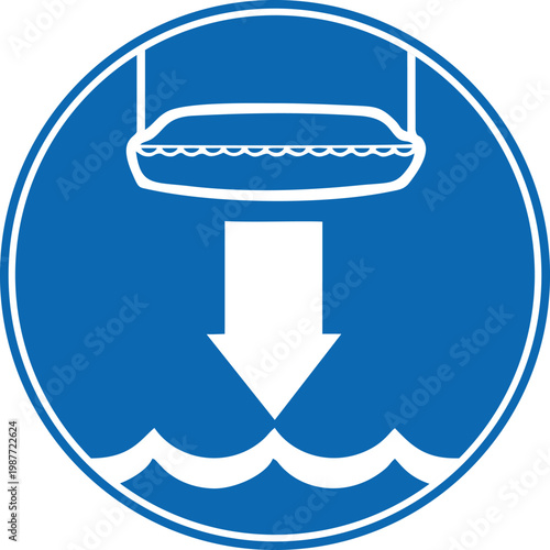 IMO Safety Sign Lower Life Boat Mandatory Symbol Blue Maritime Safety Vector Illustration