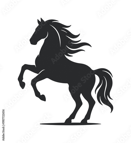 Stallion horse silhouette, rearing mustang vector icon, black equine animal logo on white