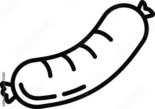 A simple black and white line drawing depicting a single piece of delicious pork meat sausage