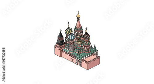Isometric vector illustration of Saint Basil Cathedral in Moscow