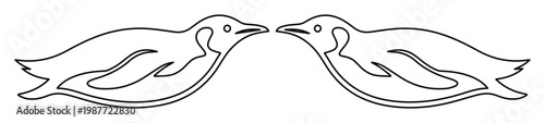 Minimalist penguin line art, symmetrical bird vector illustration, elegant animal border design