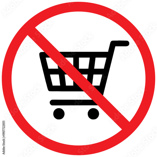 No Shopping Cart Sign Icon, Trolley Prohibited Symbol, Store Policy Vector