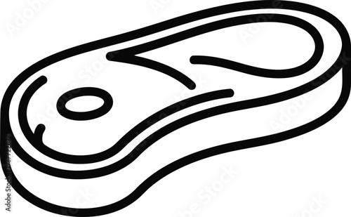 A simple black and white line art illustration representing a raw steak cut for culinary design