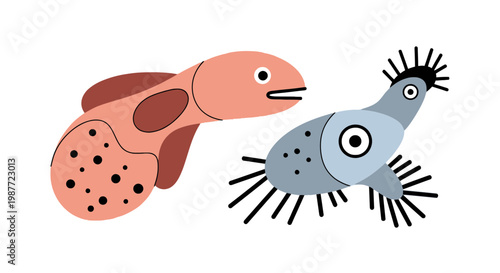 Stylized Vector Illustration of Two Aquatic Microorganisms