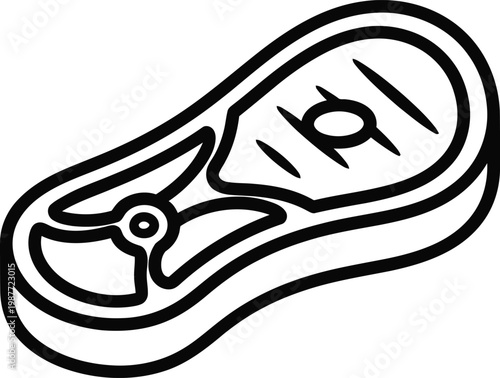 A simple black and white line art vector illustration of a raw beef steak for cooking designs