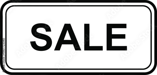 A minimalist black and white graphic design featuring the word sale inside a simple rectangular box
