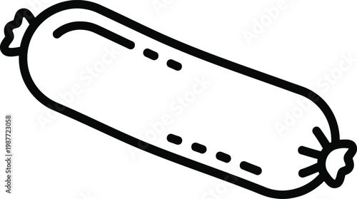 A simple black and white line art illustration of a single sausage isolated on a plain background