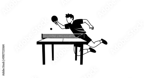 Table Tennis Player in Action Vector Illustration