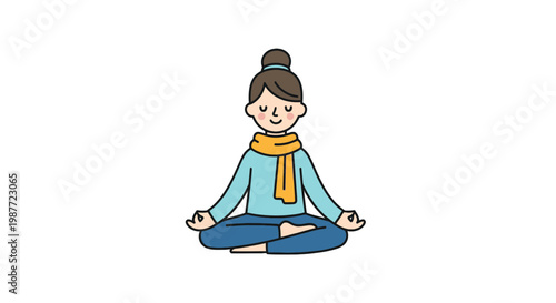 Woman meditating in lotus position flat vector illustration