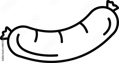 A simple black and white line art illustration of a single sausage isolated on a white background
