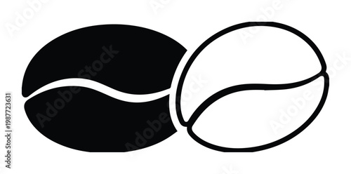 Minimalist coffee beans vector icon, black and white coffee seed logo, simple cafe branding graphic