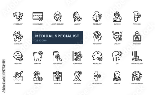 Medical Specialist Line Icon Set Healthcare Doctor Clinic Outline