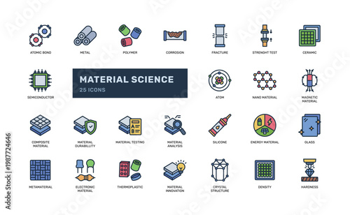 Material Science Colored Outline Icon Set Engineering Research