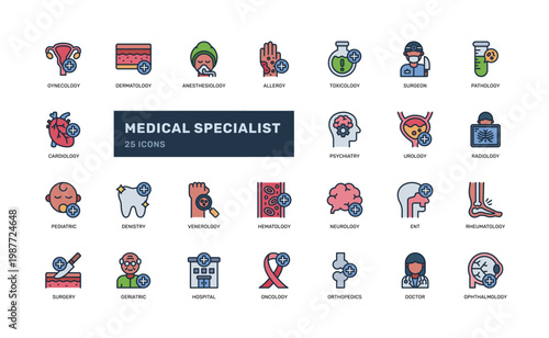 Medical Specialist Colored Outline Icon Set Healthcare Clinic