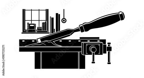 Woodworking carpentry chisel on workbench silhouette vector art