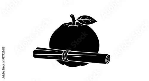 Orange Fruit and Cinnamon Stick Silhouette Vector Illustration