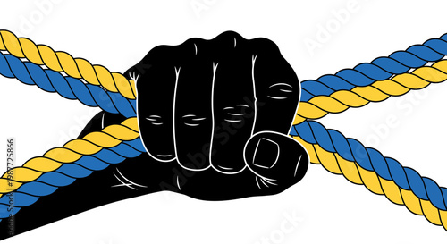 Strong fist gripping blue and yellow ropes for Ukraine support vector