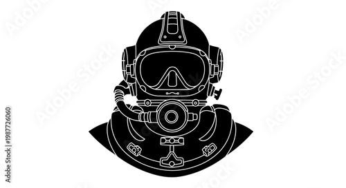 Commercial Deep Sea Diver Helmet Silhouette Vector Illustration