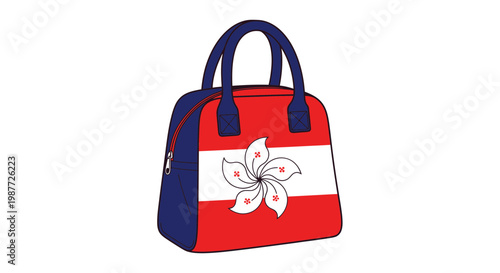 Handbag with Hong Kong Bauhinia Flower and Red White Stripes