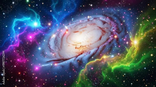 Vibrant Galaxy with Colorful Nebulae Stars.