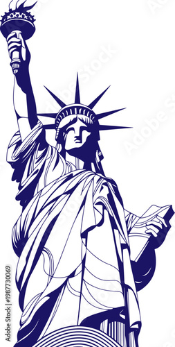 Statue of Liberty Hand Drawn Line Art Sketch, Minimalist Outline Illustration of Liberty Enlightening the World, Vintage Style Monochrome Drawing, American Landmark New York City Icon, Editable Vector