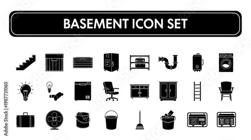 Basement Icon Set in Minimalist Style with Informative Mood