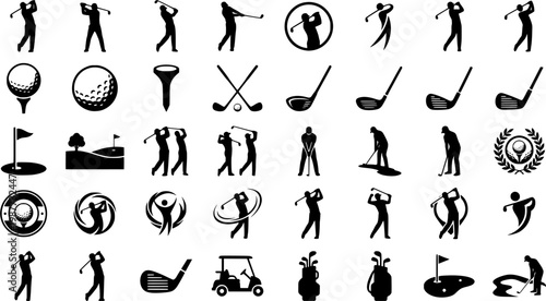 Set of golfer and sports ball, vector illustration.
