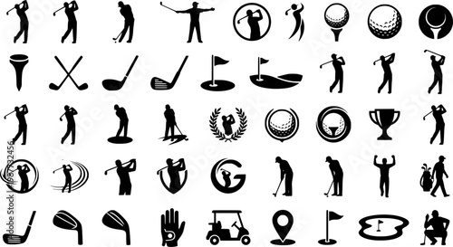 Set of golfer and sports ball, vector illustration.

