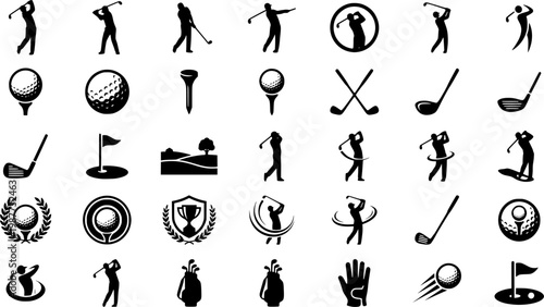 Set of golfer and sports ball, vector illustration.
