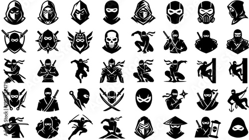 Set of ninja warrior, vector illustration.
