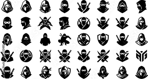 Set of ninja warrior, vector illustration.
