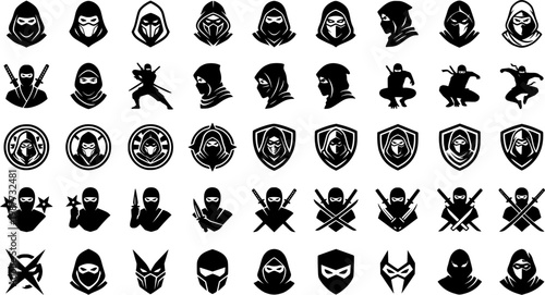 Set of ninja warrior, vector illustration.
