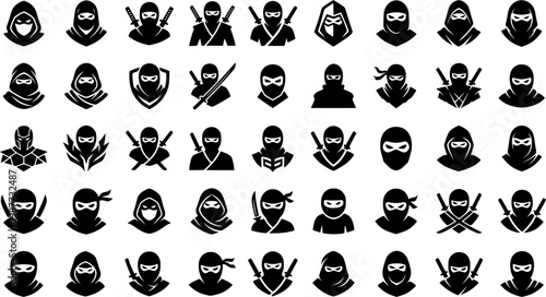 Set of ninja warrior, vector illustration.
