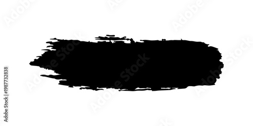 distressed black ink brush smear with organic streaks, dry brush textures, and rough edges, abstract grunge style, high contrast, realistic paint detail, transparent background.