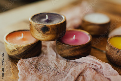 Colorful Candles in Wood